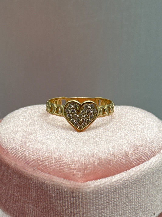 14k heart ring with Cuban link design on sides